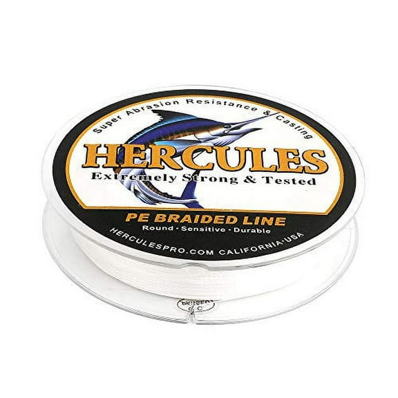HERCULES Super Strong 1000M 1094 Yards Braided Fishing Line 50 LB Test for Saltwater Freshwater PE Braid Fish Lines 4 Strands - White, 50LB (22.7KG), 0.37MM