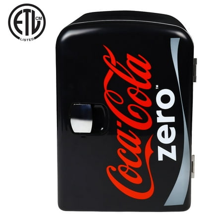 Coca-Cola Zero 4 Liter/6 Can Portable Fridge/Mini Cooler for Food, Beverages, Skincare - Use at Home, Office, Dorm, Car, Boat - AC & DC Plugs Included