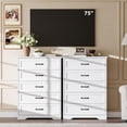 thumbnail image 4 of 5 Drawers Dresser for Bedroom, Chest of Drawers with Wide Metal Handle, Farmhouse Modern Wooden Tall Dresser, Natural Texture, Storage Organizer for Bedroom, Living Room, Kids Room(White), 4 of 7
