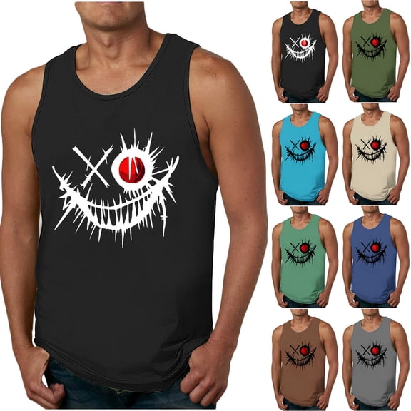 Mens Sleeveless Cotton Tank Tops Workout Gym Muscle Shirts Printed Vintage Hawaiian Summer Beach T Shirts Size 2XL Sky Blue