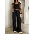 thumbnail image 3 of PRETTYGARDEN Women's 2 Piece Matching Lounge Sets Ribbed Short Sleeve Crop Tops Wide Leg Pants Summer Airport Outfits, 3 of 9