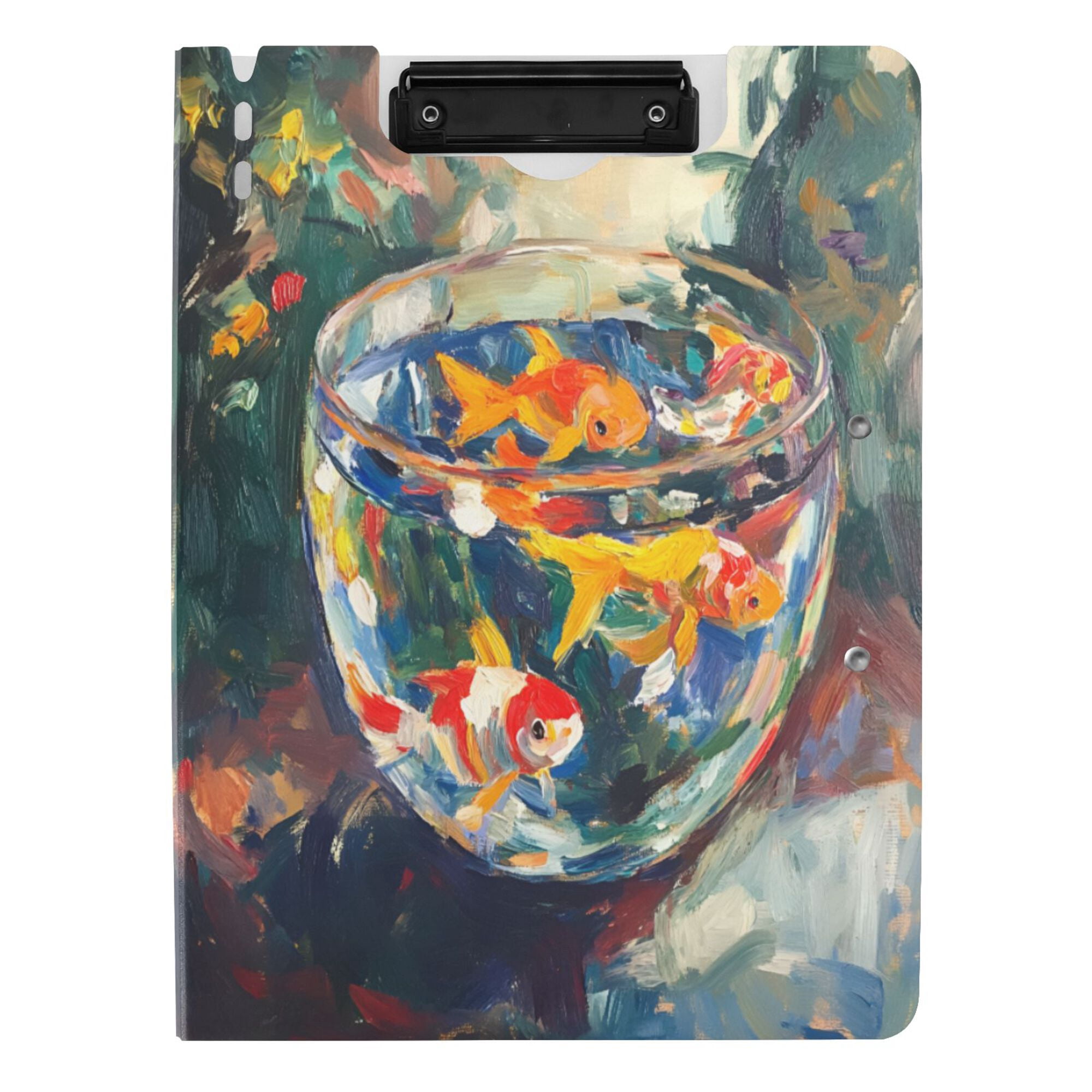 FORMRS A4 Clipboard Folder with Pen Holder Horizontal Foldable School Office Binder, Colorful Goldfish