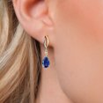 thumbnail image 3 of Gem Stone King 5.12 Cttw Blue Created Sapphire and White Lab Grown Diamond Dangle Earrings for Women | 925 Silver and 10K Yellow Gold | Gemstone September Birthstone | Pear Shape 9X6MM, 3 of 6