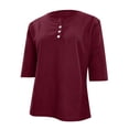 thumbnail image 5 of Women's Short Sleeve Structure Breathable Plain Sports Shirt For Tennis Summer Fitness Casual Business Top,Wine,3XL, 5 of 6
