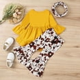 thumbnail image 2 of Uccdo 6M-4T Toddler Baby Girls Clothes Long Sleeve Cow Print Outfit Solid T-Shirt + Flare Pants Bell-Bottom Leggings + Headband Set, 2 of 8