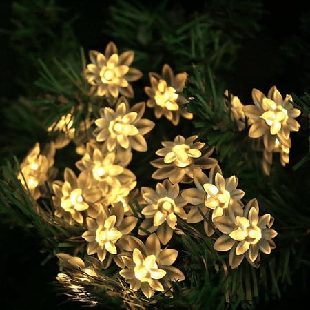 Morttic Lotus Solar String Lights Outdoor 39.4FT 100LEDs Waterproof Lotus Flower Fairy Twinkle String Lights for Home Garden Christmas Festival Holiday Decor (Warm White)