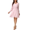 thumbnail image 1 of INSPIRE CHIC Robe à Étoiles Brillante en Mousseline à Taille Smockée à Manches Longues pour Femme TP Rose, 1 of 5