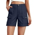 thumbnail image 2 of MASRIN Womens Twill Cargo Shorts High Waisted Flat Front Chino Work Shorts Solid Casual Summer Short Pants with Multi Pockets Dark Blue XL, 2 of 7