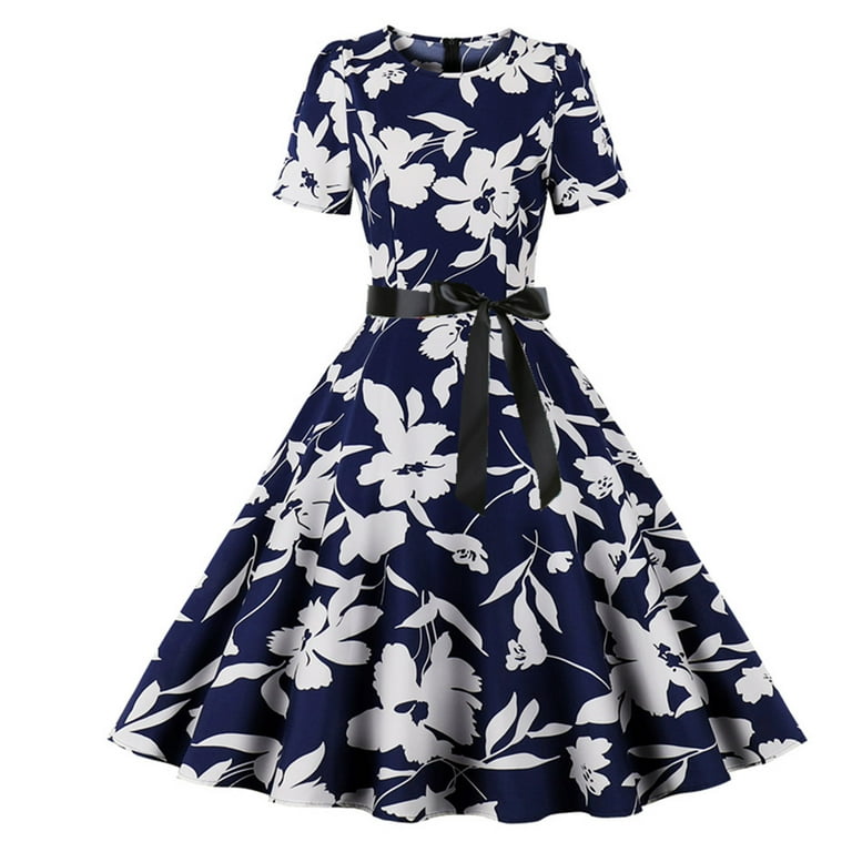 Vintage Dress for Women 1950s Floral Print Swing A Line Dress Rockabilly  Cocktail Prom Tea Party 50s Dresses