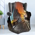 thumbnail image 4 of Landscape Soft Flannel Fleece Throw Blanket, Modern City Bridge at Night with Sightseeing Urban Theme Landscape, Cozy Plush for Indoor and Outdoor Use, 50" x 60", Grey Orange, by Ambesonne, 4 of 5