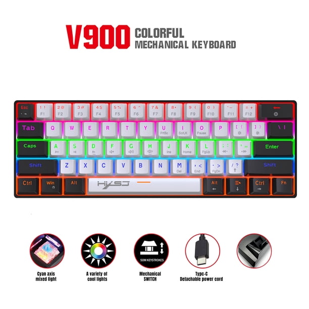 V900BW Wire Controlled Mechanical Keyboard Type-C Interface 61 Keys ...