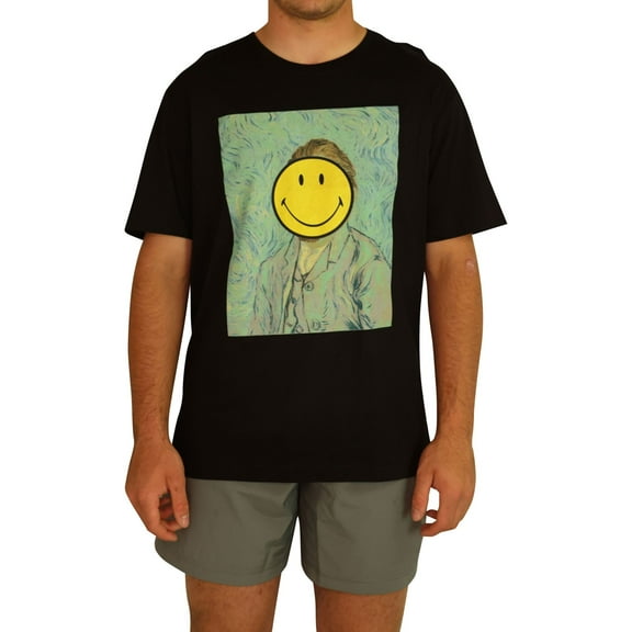 Elevenparis Mens Van Gogh Smiley Graphic T-Shirt, Black, Medium