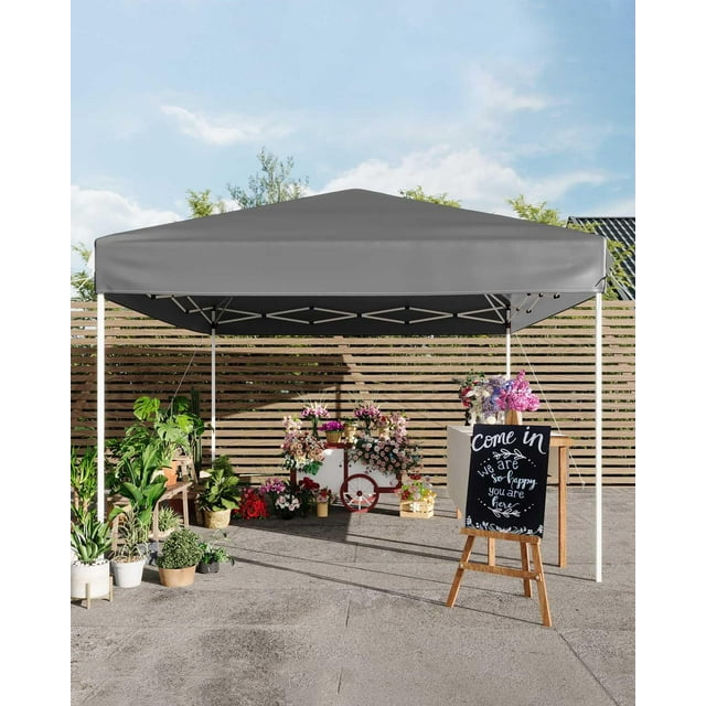 Tente à Auvent Escamotable Robuste 10 X 10 Pi - Abri Pare-Soleil Extérieur, 3 Hauteurs Réglables, Installation Facile, 4 Sacs de Sable, 8 Piquets, 4 Cordes Rigides, Sac de Transport - Idéal pour le Camping, les Fêtes, les Événements - Gris