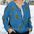 thumbnail image 2 of Christmas Sweaters For Women Funny Button Down Festive Coat Xmas Santa Christmas Tree Printed Cable Knit Pullover Blue, S, 2 of 7
