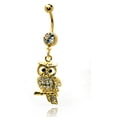 thumbnail image 2 of 14g (1.6mm) CZ Gold Plated Retro Owl Stainless Steel Dangle Belly Ring Navel Piercing Body Jewelry, 2 of 2