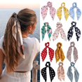 thumbnail image 2 of Fashion Leopard Print Bow Satin Long Ribbon Ponytail Scarf Hair Tie Scrunchies Women Girls Elastic Hair Bands Hair Accessories, 2 of 4