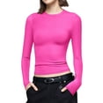 thumbnail image 3 of ZXSXSY Women's Sexy Slim Tops Trendy Pure Color Round Neck Long Sleeve Stretchy Basic Tee Shirts, 3 of 6