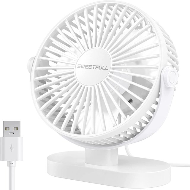 SWEETFULL Ventilador de escritorio pequeño USB de 6,4 pulgadas, ventilador de mesa portátil silencioso de 3 velocidades, mini ventilador personal de ajuste de 360 ° para el hogar, la ofic Wmkox1325yii hfskjfh1318