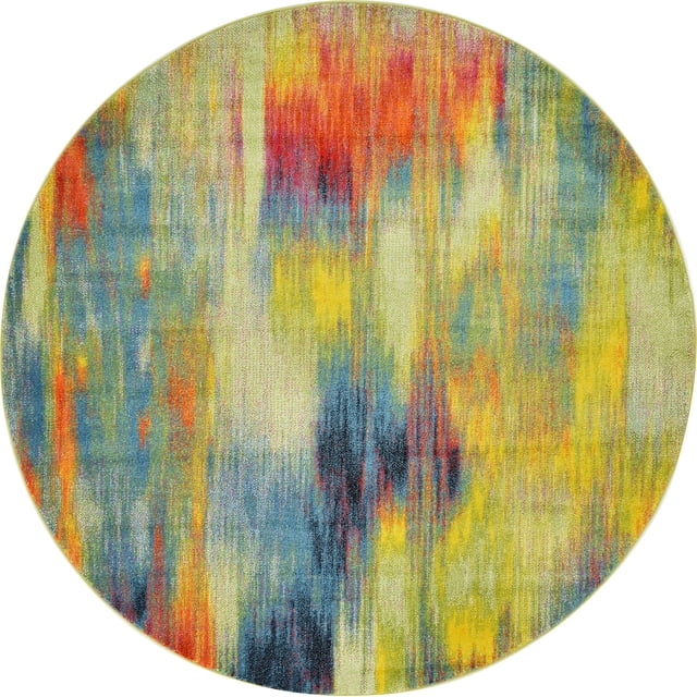 Unique Loom Lyon Collection Tapis Moderne Abstrait Rond, 8 Pieds, Multi/bleu