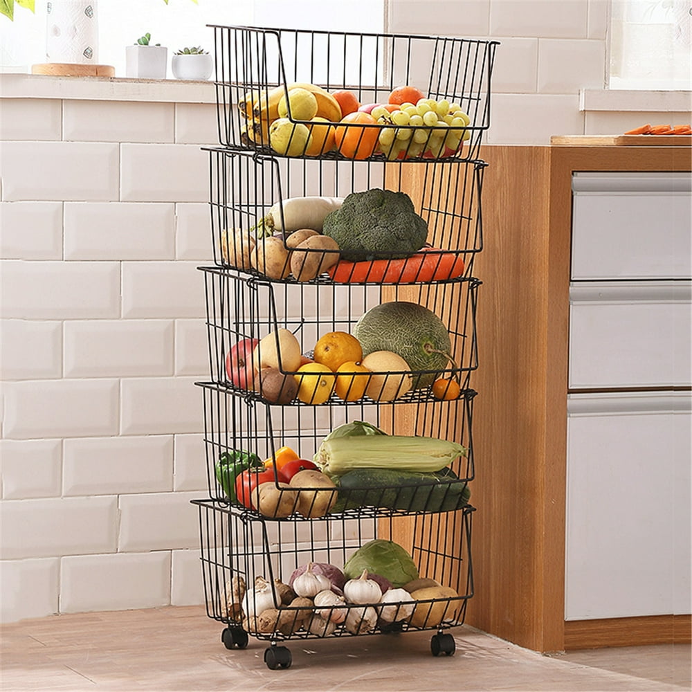 4/5Tier Fruit Basket Stand Kitchen Metal Basket Metal Wire Market ...
