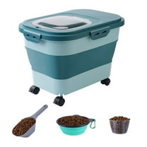 Naiyafly Rice Food Storage Containers Collapsible 33Lbs Dispenser Bin with Rolling Wheel Airtight Locking Lid Dog Pet Cat Flour Sugar Plastic Leakproof Sealable Large Kitchen Pantry Holder Green