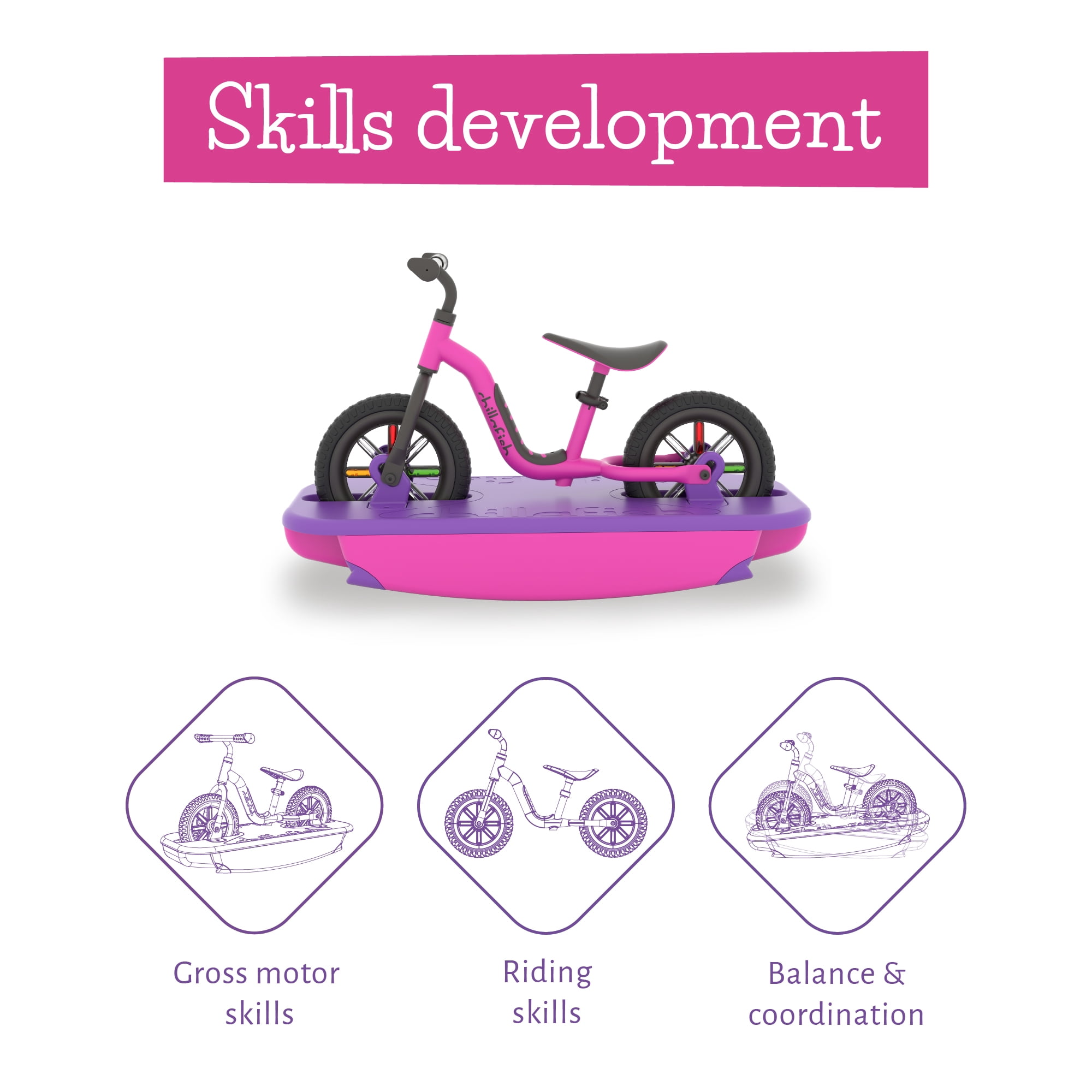 Chillafish Buzzi & Rocki, 2-in-1 Ride-On Toy, Rocker Base + 10" No-Pedal Balance Bike, Stable Learn-to-Balance Set, Ages 1,5-4 Years, Pink-Purple