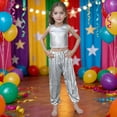 thumbnail image 2 of Girls Dance Sequin Silver Dance Sleeveless Tank Top and Pants Set 90s Outfit for Kids Stage Performance Outerwear 8-9 Years, 2 of 4