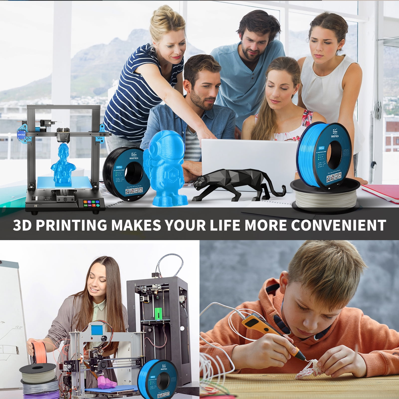 Geeetech neatly wound lake blue ABS filament 1.75mm 3D printer filament 1kg (2.2lbs), dimensional accuracy +/- 0.03 mm, suitable for most FDM 3D printers（5pcs）