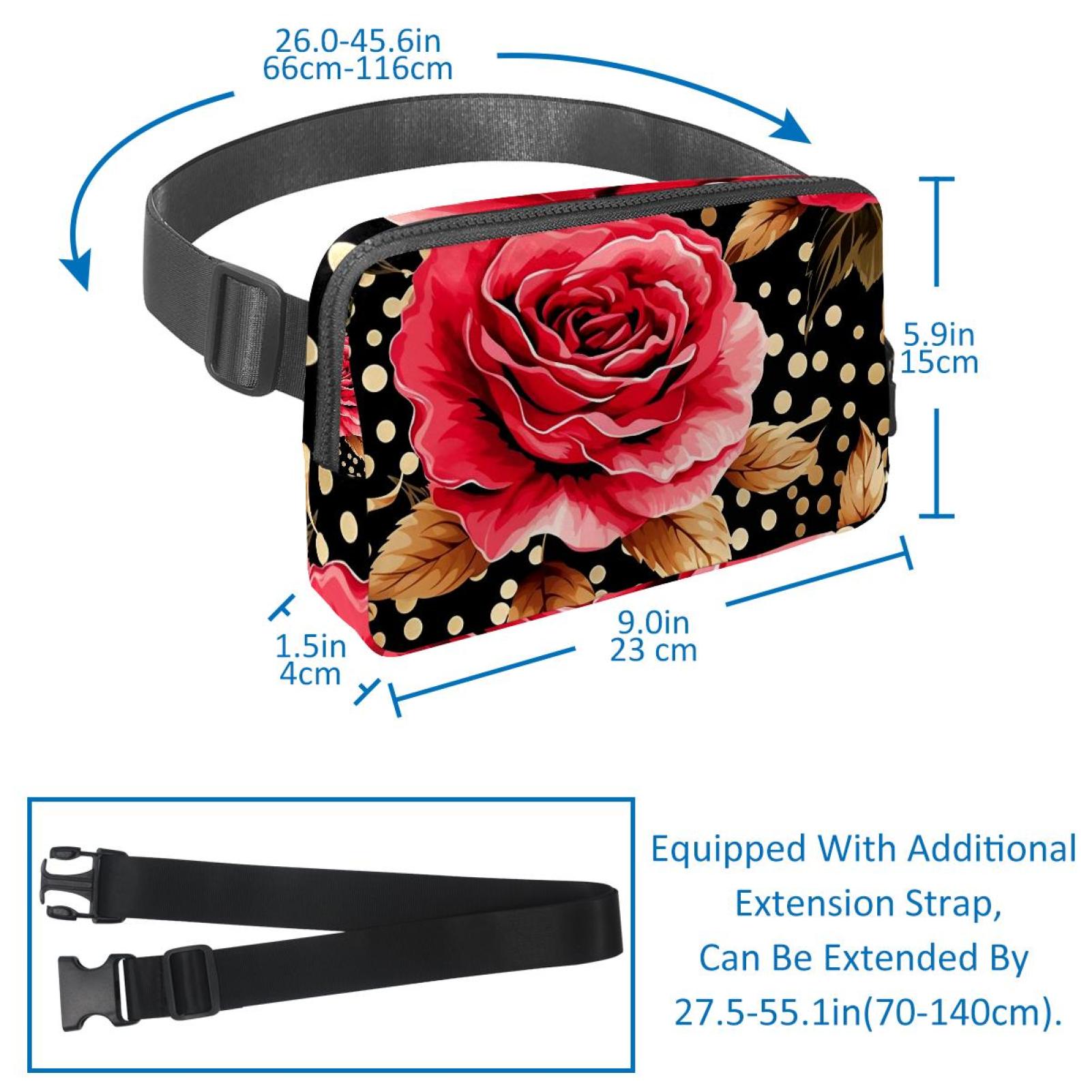 Rose Leopard Lightweight Adjustable Fanny Pack Sling Bag with Extension Strap Crossbody Bag Unisex