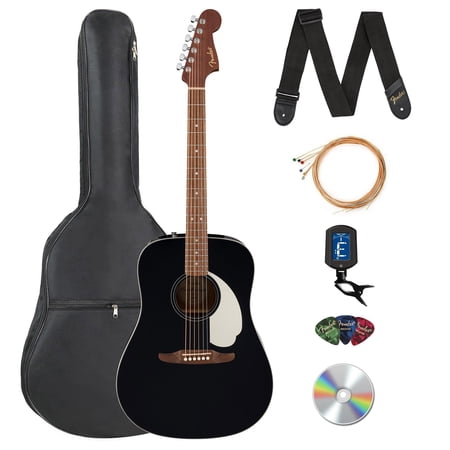 Fender California Standard Redondo Acoustic Guitar - Black Bundle with Gig Bag Tuner Strap Strings Picks and Austin Bazaar Instructional DVD