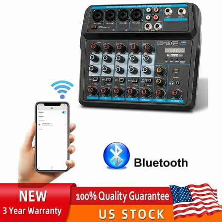 6 Channel Live Studio Audio Mixer USB Bluetooth DJ Sound Mixing Console Amplifie