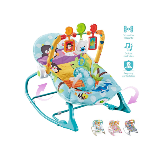silla vibradora mecedora de bebe musical color azul