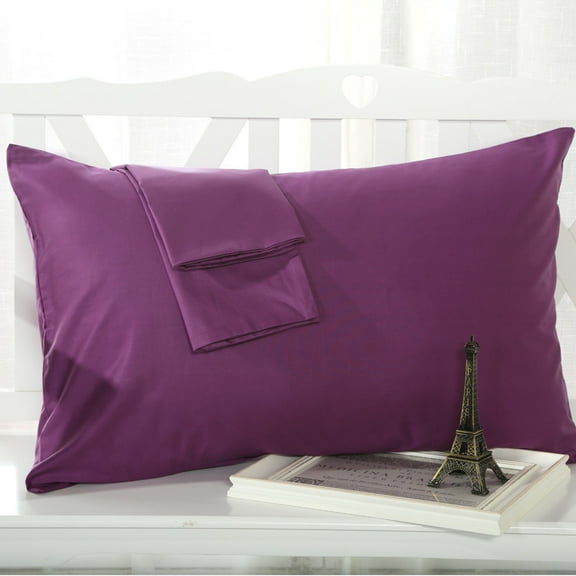 2 pieces of 60 pure cotton solid color pillowcases with antibacterial and mite resistant four season universal Envelope Closure (of 48x74cm cold purple)