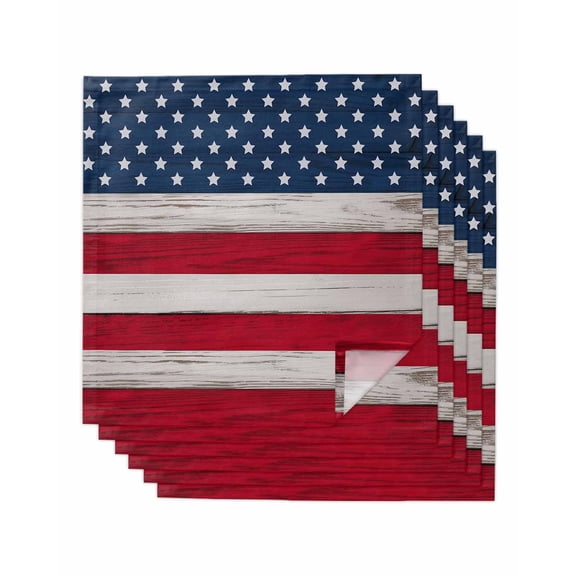 Cloth Napkins Set of 6 - 20x20 Inches, Wooden American Flag Washable Reusable Table Napkins, Independence Day Star Striped Flag Soft & Absortbent Dining Napkin for Party Wedding Hotel Restaurant