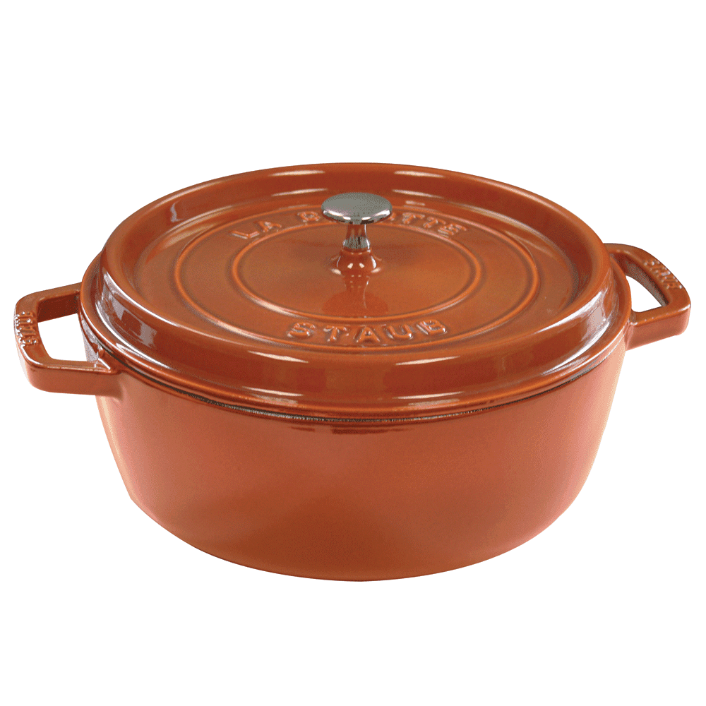 Staub Cast Iron 4qt Shallow Wide Round Cocotte Burnt Orange