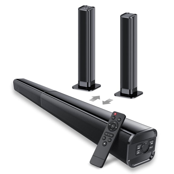 Sound Bar for Smart TV, 80W Sound Bar with Subwoofer, V5.3 Bluetooth Soundbar for TV with Deep Bass & Volume Boost & 3 Equalizer Modes, ARC/Opt/AUX, 2 in 1 Detachable TV Sound Bar