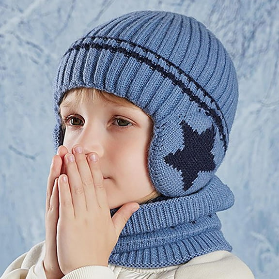 QQAMB Kids Earflap Beanie Hat and Scarf Set Winter Warm Fleece Lined Knit Cap Neck Warmer Gaiter for Boys Girls