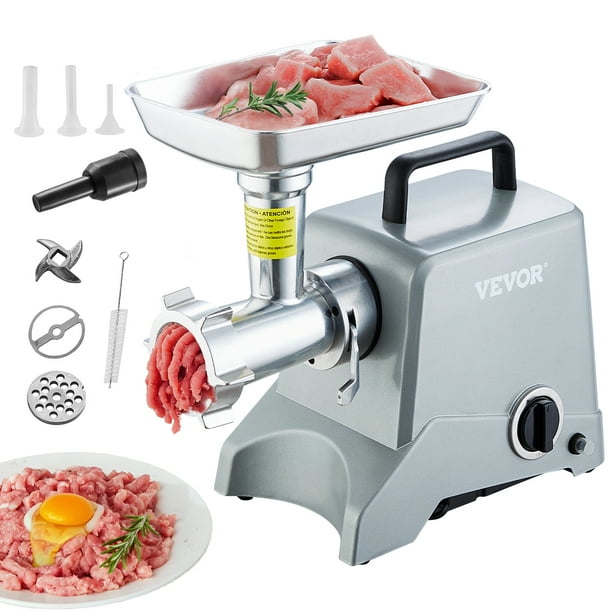 Picadora de carne electrica VEVOR, capacidad de 5 lb/min, 575 W (800 W máx.), picadora de carne industrial con cuchilla, placa de molienda, cuchilla para embutir salchichas y 3 tubos, picadora de