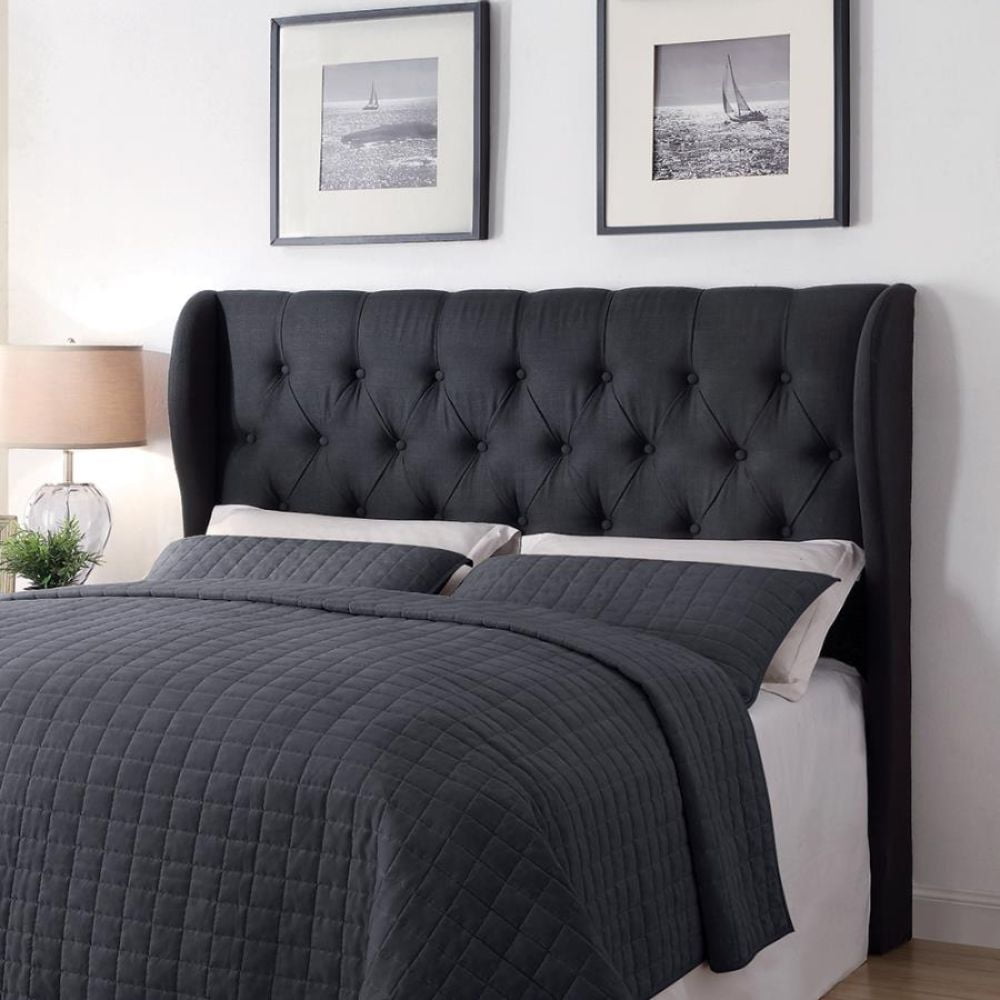 Eastern King/ California Headboard with Button Tufting Charcoal