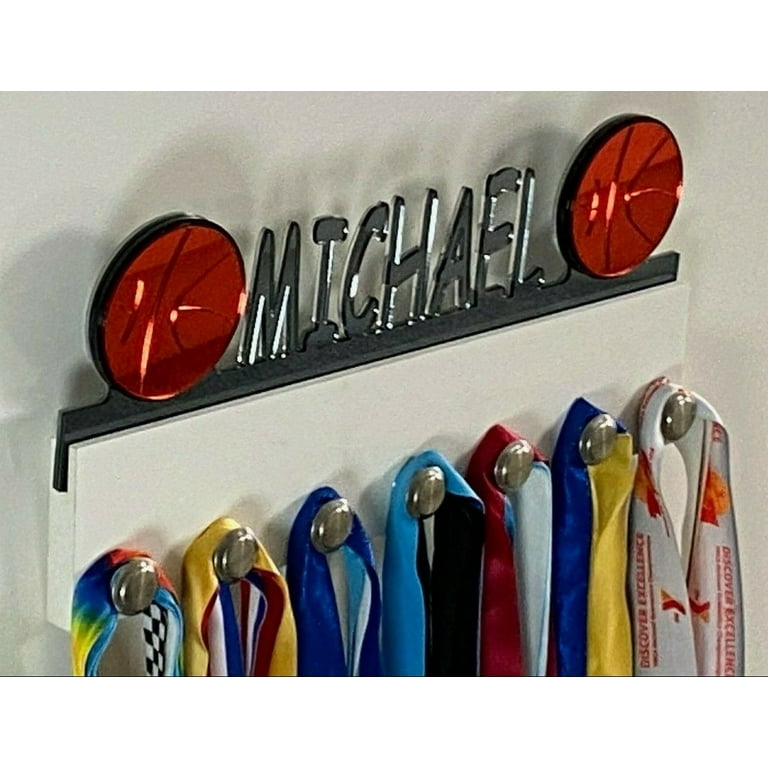 Personnalisé Nom Personnalisé Porte-médailles Basketball Sports Display  Awards Organisateur mural Hanger Rack avec crochets pour plus de 60  médailles Ruban avec nom -  France