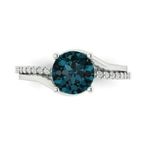 1.71 ct Round Cut Natural London Blue Topaz Solitaire with Simulated Diamond Accents 18K White Gold Womens Engagement Ring