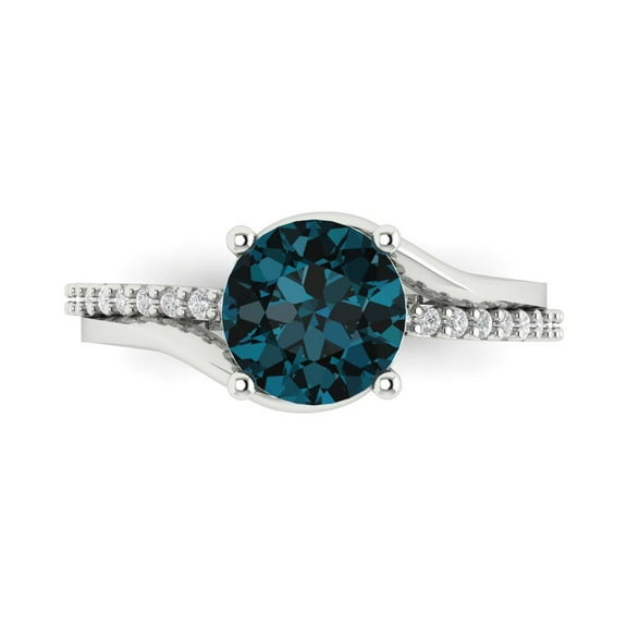 Solitaire with Accents Engagement Ring for Women - 1.71ct Natural London Blue Topaz in 18K White Gold Promise Ring