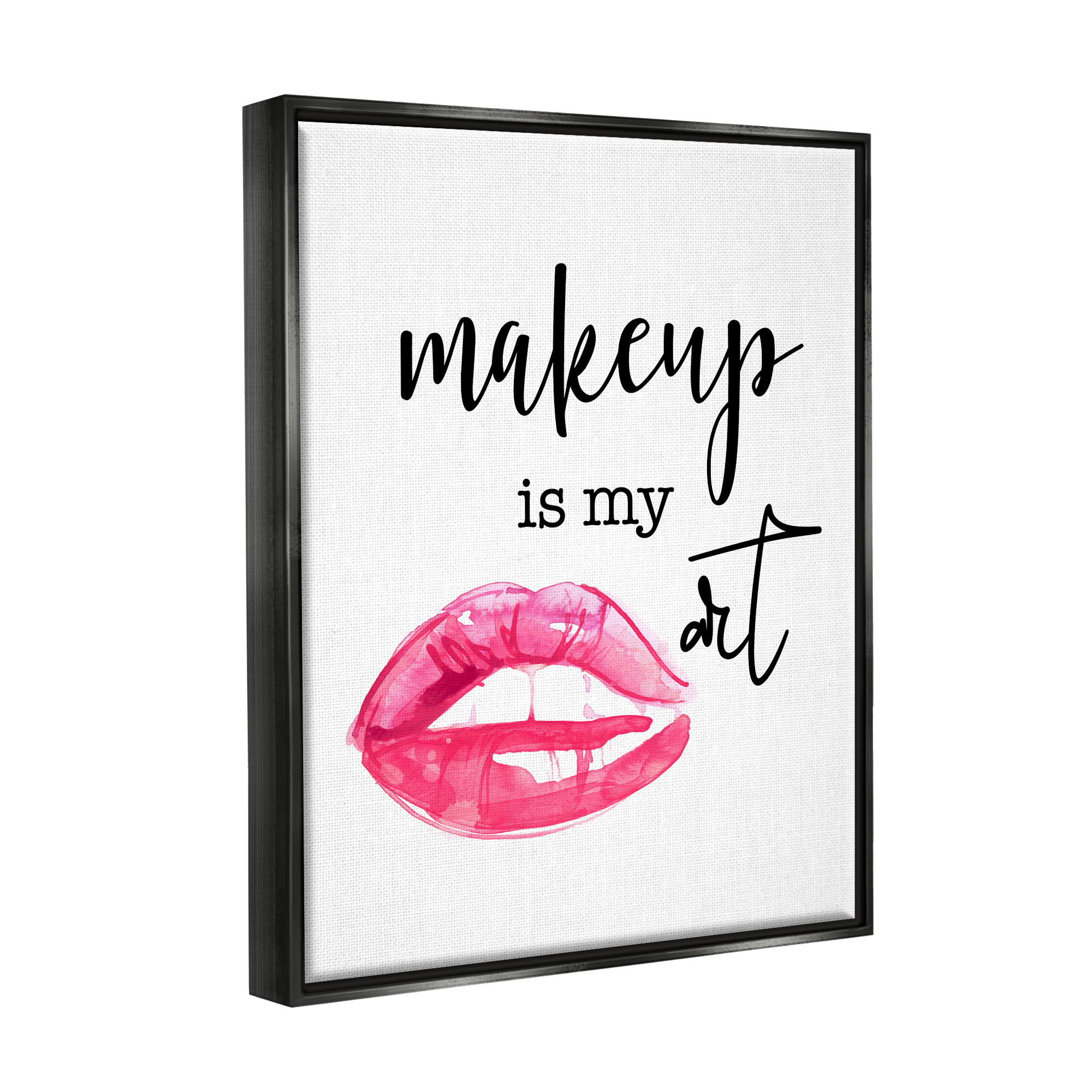 Stupell Industries Makeup Is My Art Glam Lips Typography Style Graphic Art Jet Black Floating Framed Canvas Print Wall Art, Design by Daniela Santiago