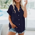 thumbnail image 2 of Women Solid Color Lapel Breasted Double Pocket Short Sleeved Shirt Top Short Sleeved V-neck Top/shirt, 2 of 9