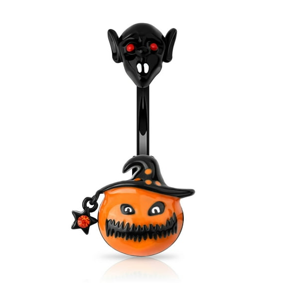 OUFER Halloween Belly Button Rings 316L Surgical Steel Belly Ring Orange Pumpkin Skull Navel Rings Navel Piercing Ring
