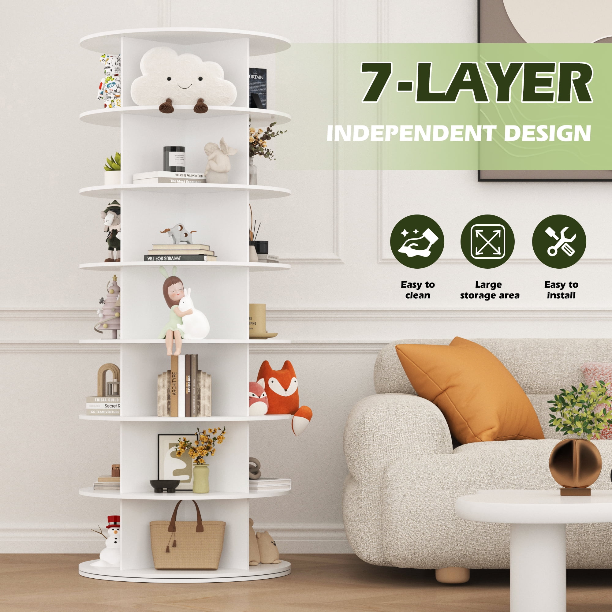 Haverchair 7 Tier Rotating Shoe Rack Tower, Free Standing 360°Revolving Shoe Organizer and Storage Hold Over 32 Pairs of Shoes, Lazy Susan Shoe Storage Cabinet, Spinning Room Decor Shoe Display