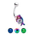 thumbnail image 1 of Anodized Titanium Dolphin Belly Ring with Clear Heart CZ Gem, 1 of 1