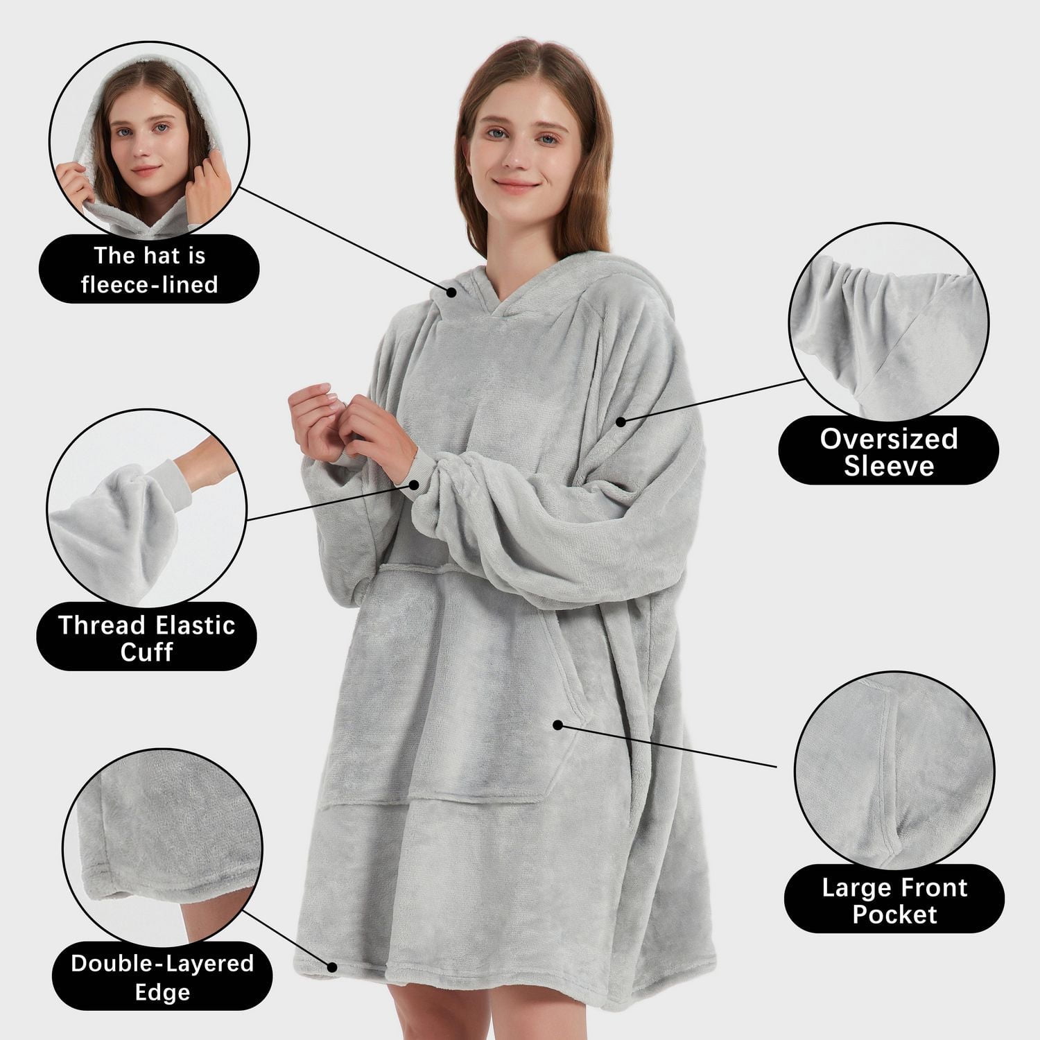 Sweat à capuche portable Marina Decoration avec manches et poche géante, couverture à capuchon surdimensionnée en peluche confortable pour adultes