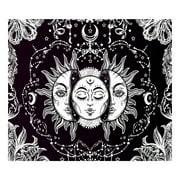 Sun and Moon Tapestry Black and White Wall Hanging Burning Sun with Star Tapestry Mystic Bohemian Decorative Cloth for Bedroom Living Room
