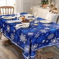 thumbnail image 5 of Classic Blue Winter Snowflake Christmas Tablecloth - Blue and White Winter Holiday Snowflake Print Xmas Easy Care Table Cloth Decoration Table Cover, 60" x 84" (6-8 Seats)，Oblong/Rectangle, 5 of 6